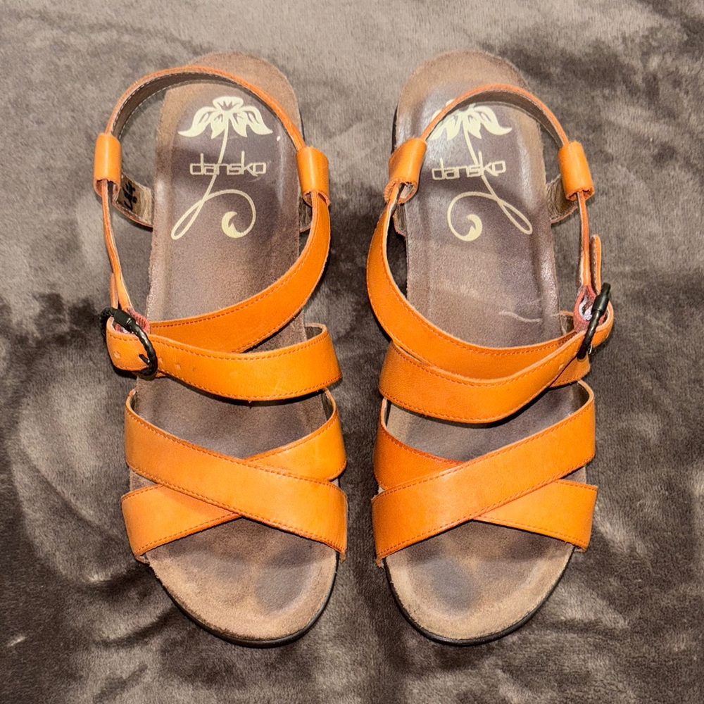 Dansko Burnt Orange Cork Heels, Sz 8